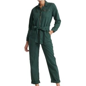 Lucky Women's Tie Front Jumpsuit Utility Aviator Army Green Boho Retro Size M